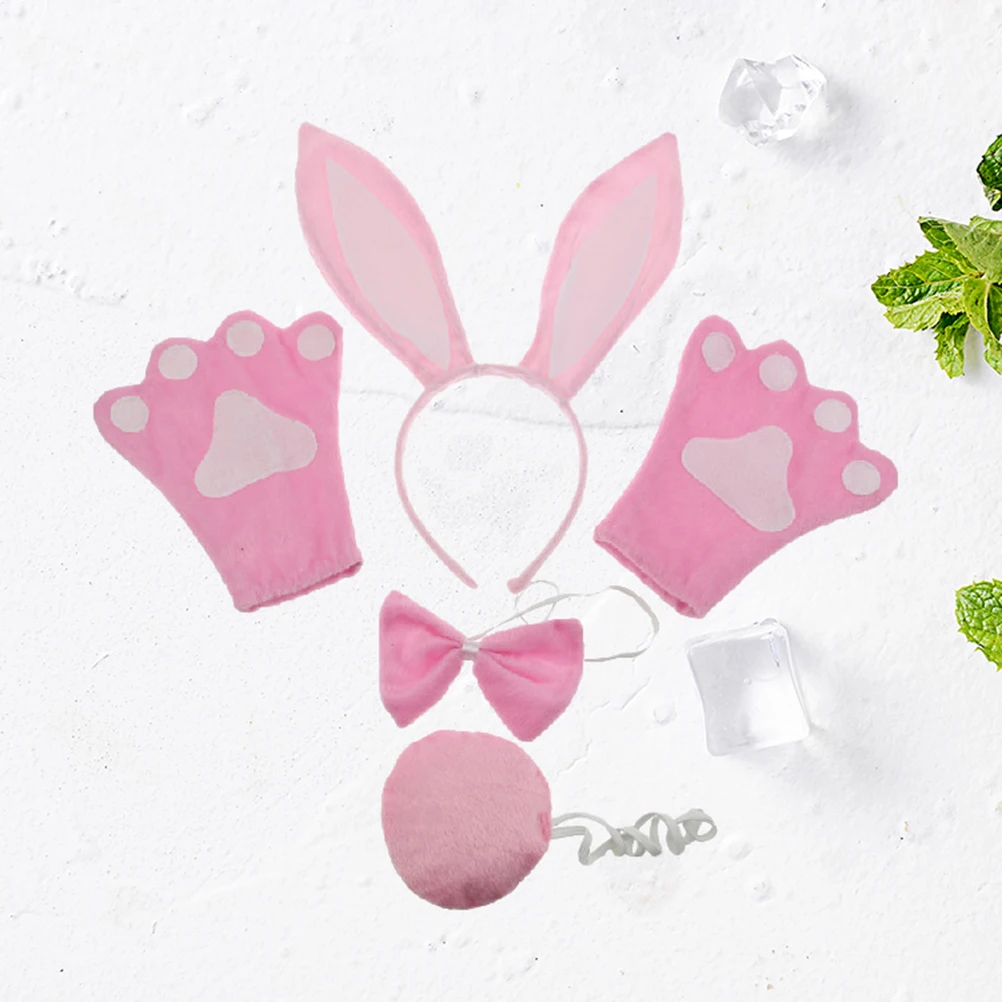 

4Pcs Ears Bow Tie Tail Gloves Costume Set Soft Comfortable Kids Party Cosplay Bunny Costume