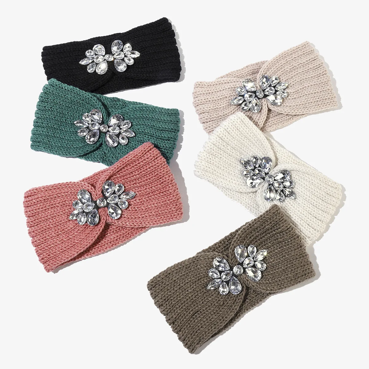 

Diamond Headband Elastic Ear Warmer Knit Cross Headwrap Turban Wide Brim Headwear for Women Girl Winter Fashion Hair Accessories