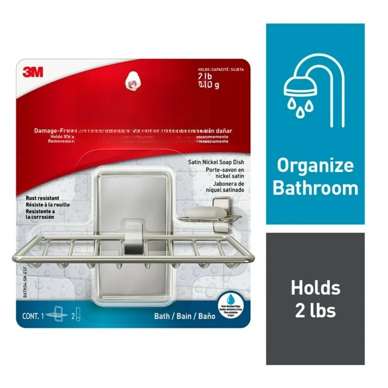 

Soap Dish, Satin Nickel, Bathroom Organizer, 1 Soap Dish and 2 Command Strips