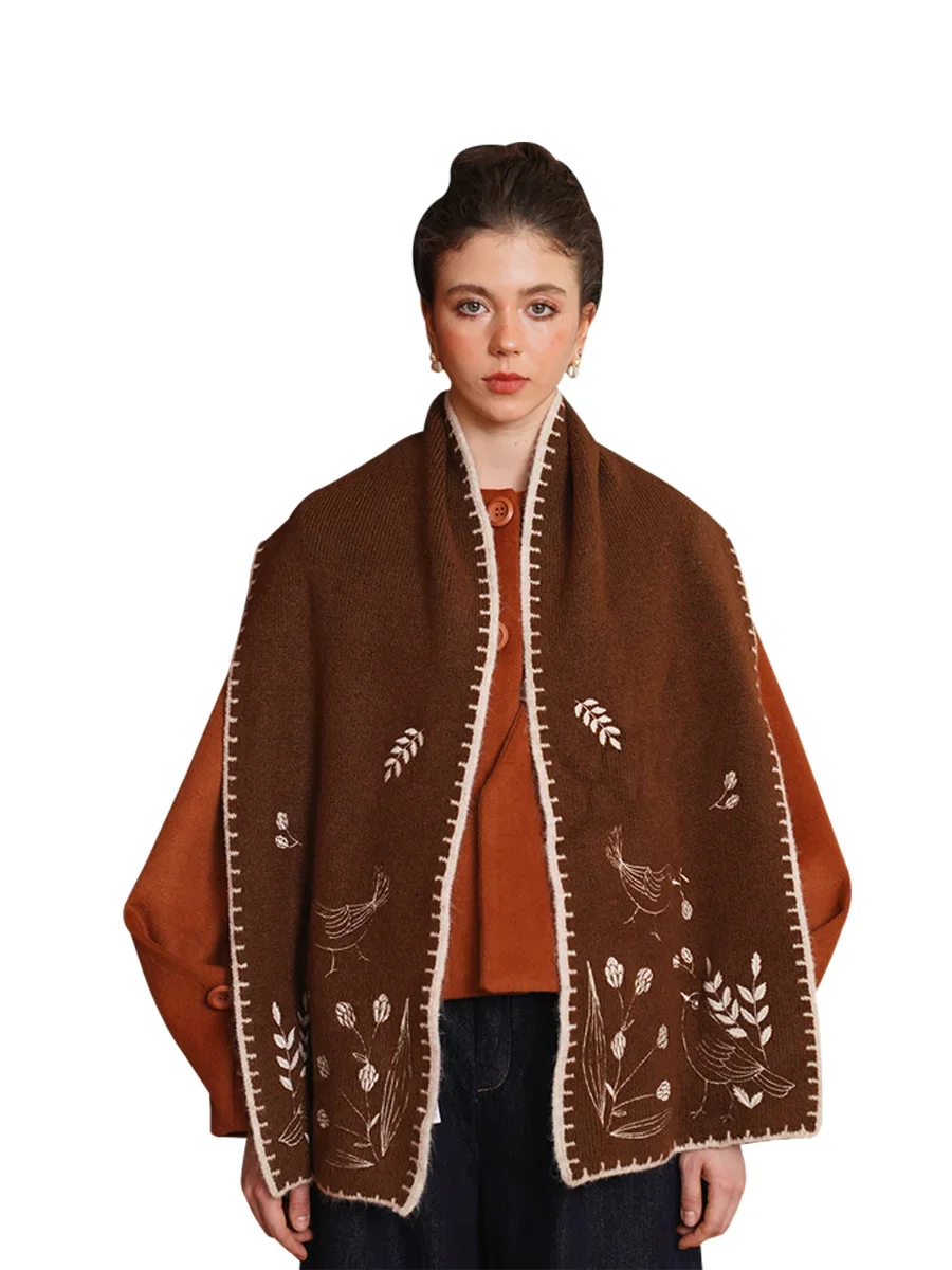 女性のための厚くて暖かい刺繍されたスカーフ暖かく快適秋と冬ファッショナブル新しいコレクション