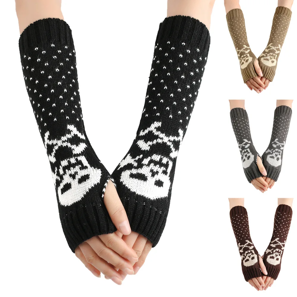 Kerst Vingerloze Handschoenen Vrouwen Handschoenen Winter Warm Emo Student Schrijven Half Vinger Acryl Gebreide Handschoen Wanten Y 2K