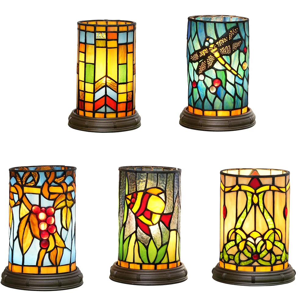Tiffany Style Table Lamp for Bedroom Baroque Stained Glass Nightstand Bedside Night Light Hand-Made Art Home Deco Christmas Gift