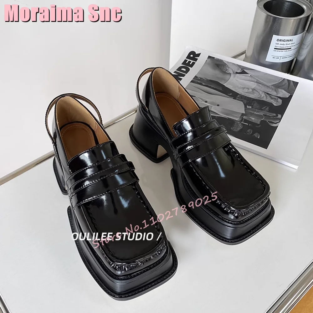 

Square Toe Platform Loafers Block Chunky Heel Slip On Fashion Casual Women Pumps Mary Janes Black Solid Outdoor 2024 Newest Cool