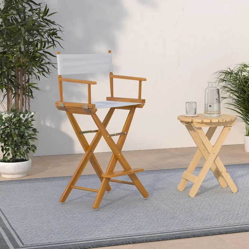 Regisseursstoel Honing Eiken Frame-met Wit Canvas, Barhoogte