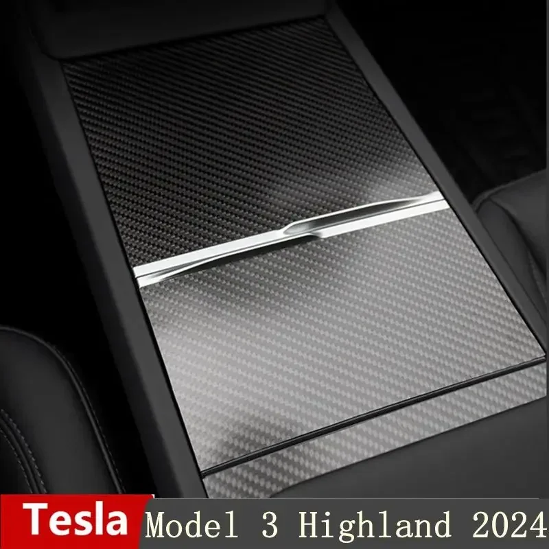 100% Real Carbon Fiber Center Console Cover For Tesla Model 3 2024 Highland Accessories Not Affect Central Control Push-pull Use