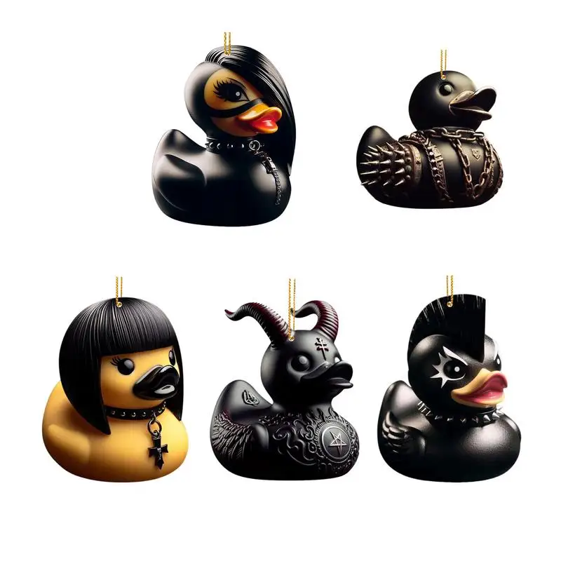 2D Acrylic Car Pendant Demon Duck Ghost Theme Swing Auto Rearview Mirror Hanging Ornaments Devil Duck Interior Decoration