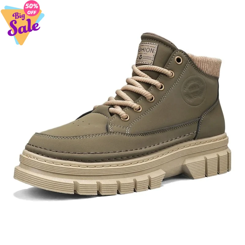 

Men's boots four seasons new soft sole anit-slip high top casual boots fashion youth outdoor Thick sole sports work boots