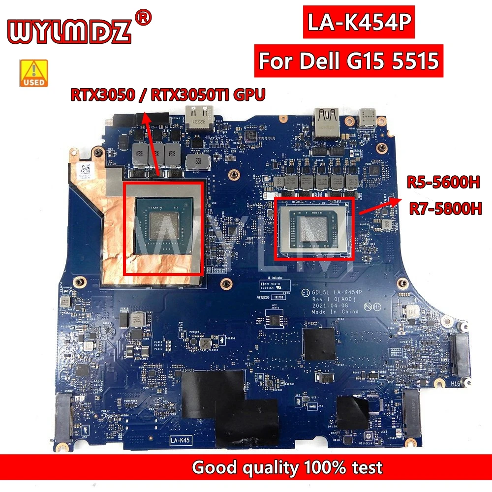 LA-K454P R5-5600H/R7-5800H CPU RTX3050/RTX3050TI GPU Laptop Motherboard For Dell G15 5515 Notebook Mainboard  Test OK