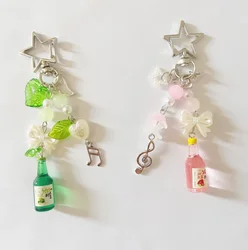 Asian Korean Soju Y2K Coquette Cottage Core Mini Keychains and Phone Charms, Green and Pink Soju Keychain