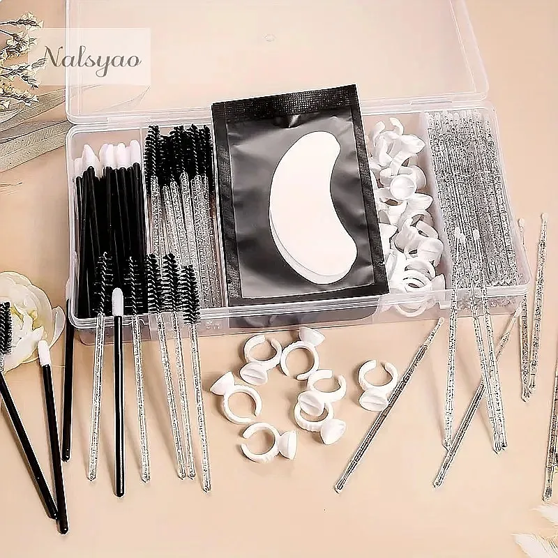 130 Pcs Rectangle Vertical 5 Grid Eyelash Extension Storage Box with Cover Glue Tweezer Holder Makeup Organizer Set
