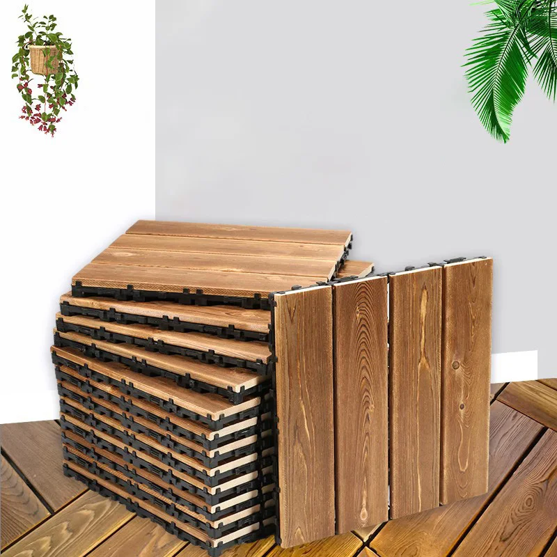 Solid Wood Splicing Flooring Garden Renovation Anti-slip Surface 4-slat Patio Cover Decor Natural Wood Interlocking Floor Tiles