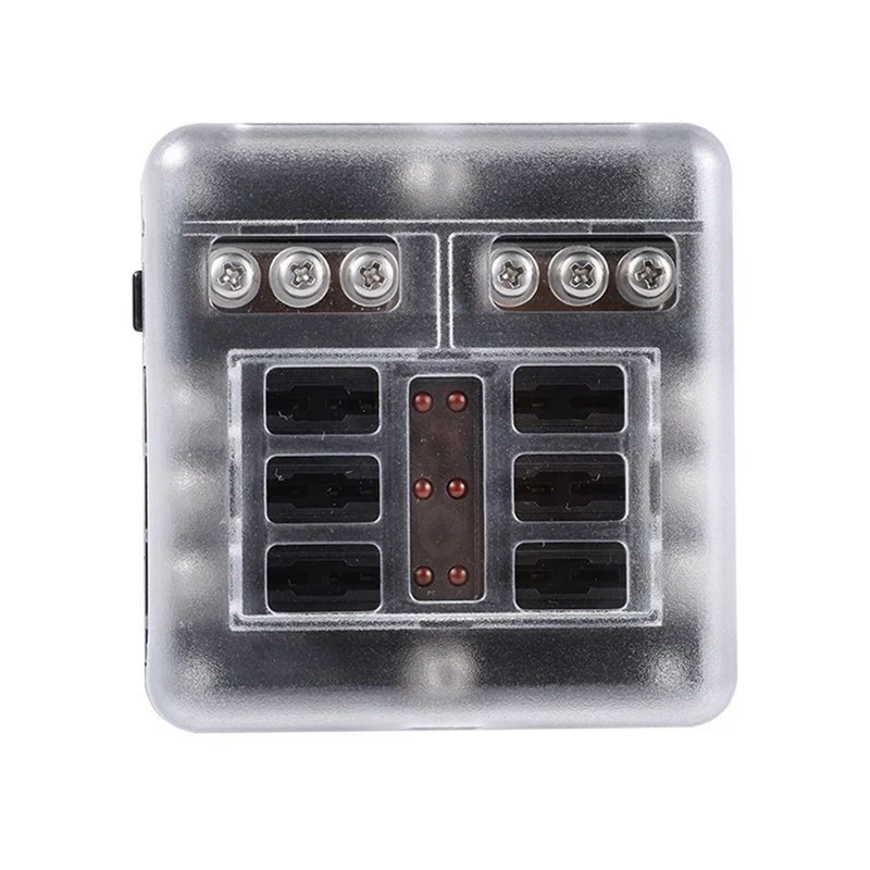 6 Way Waterproof Fuse Block,With LED Indicator Kit With Negative Marine Fuse Box For Dc12-24V Car Boat RV Truck