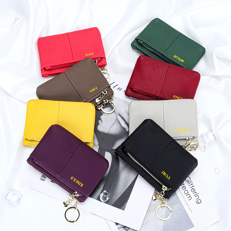 Luxury Designer Woman's Coin Purse Custom Letter Heart Zip Leather Card Holder Portable Fashion Casual Key Wallet Christmas Gift