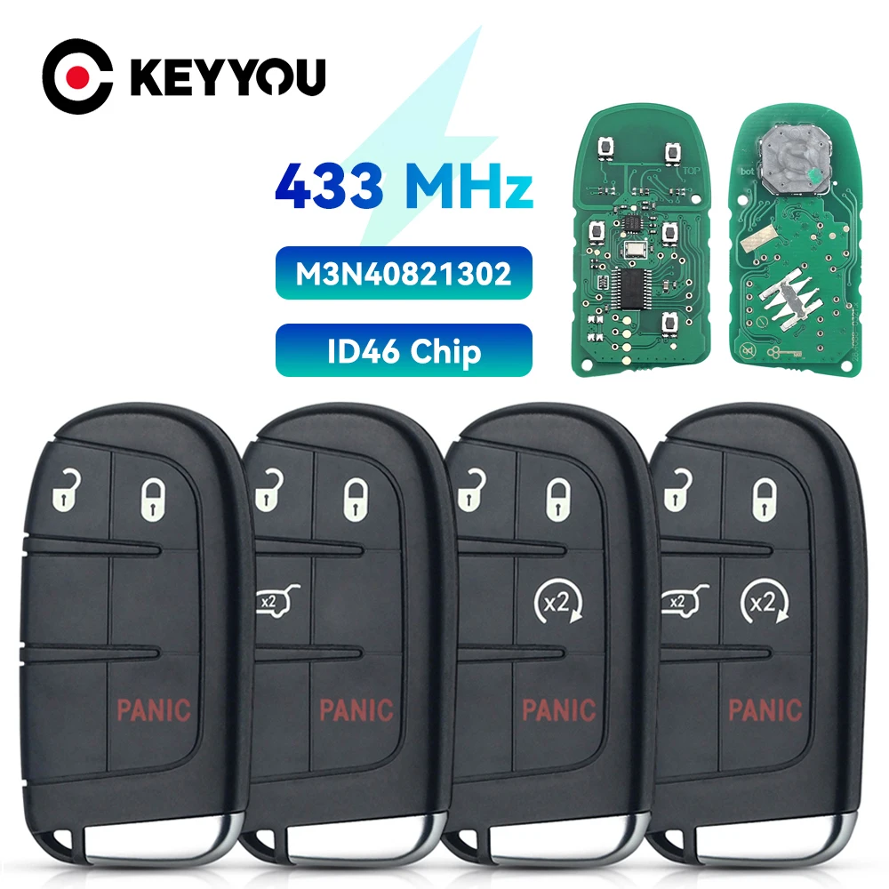 

KEYYOU 433MHz ID46 Chip 2+1 Buttons Remote Car Key Fob for JEEP Grand Cherokee 2013-2018 M3N-40821302 M3N40821302