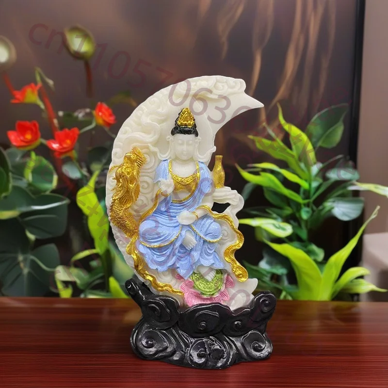 

Crescent Dragon Guanyin Sculptures And Figurines Hand Carved Buddha Characters Home Room Office Wealth Luck Feng Shui Decor