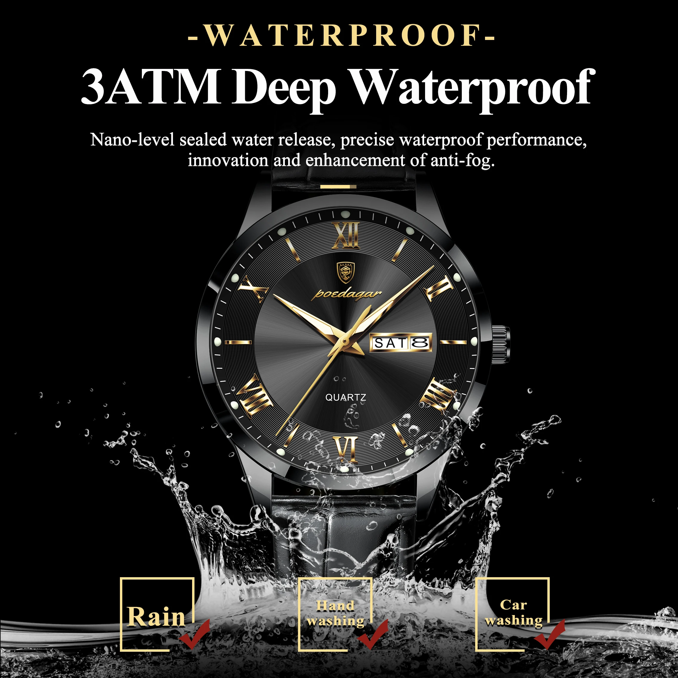 POEDAGAR Original Luxury Wristwatch For Men Waterproof Luminous Date Week Leather Man Watch Simple Business Quartz Men's Watches