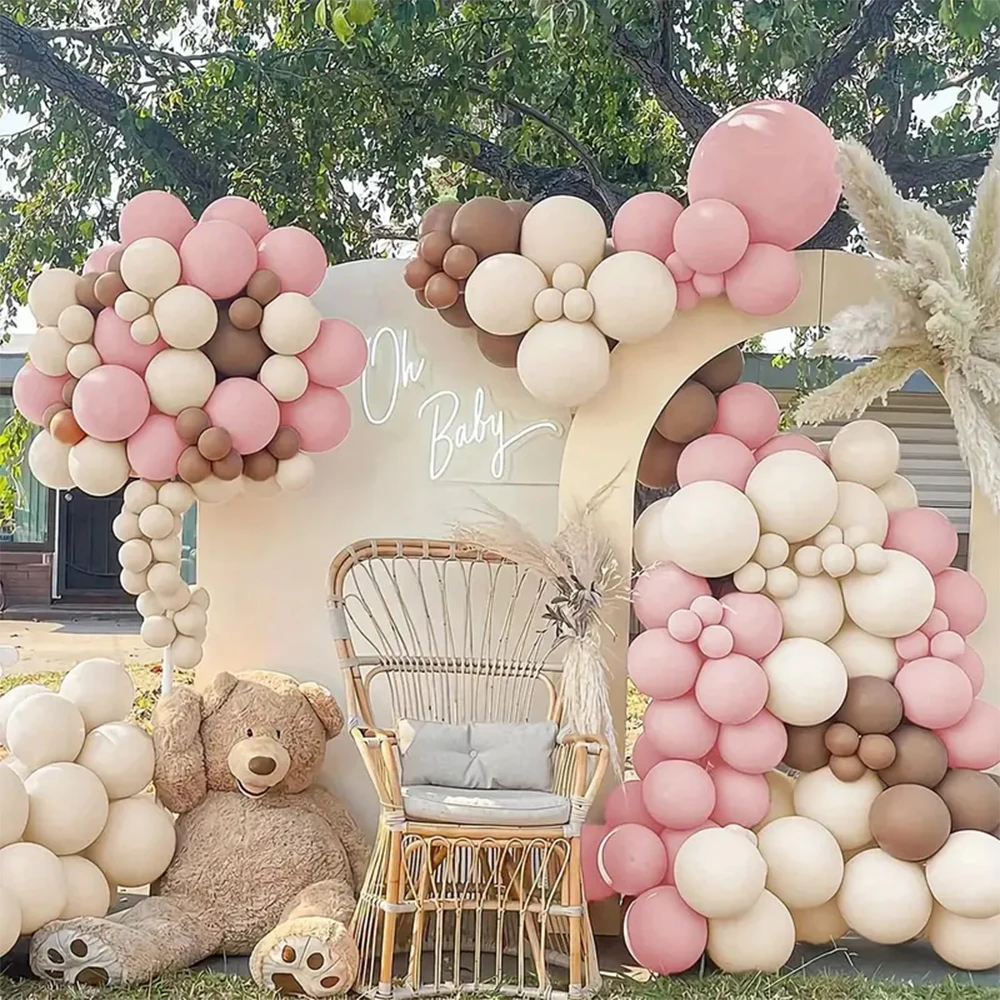 Globos de látex para decoración de fiestas, arco de corona de 75 piezas, rosa y arena de cacao, blanco, para baby shower, boda, cumpleaños y graduación
