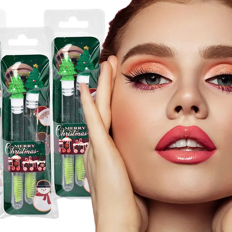 3D Christmas Tree Shape Reusable Eyelash Brush & Eyebrow Comb - Colorful Cosmetic Tool with Individual Packaging