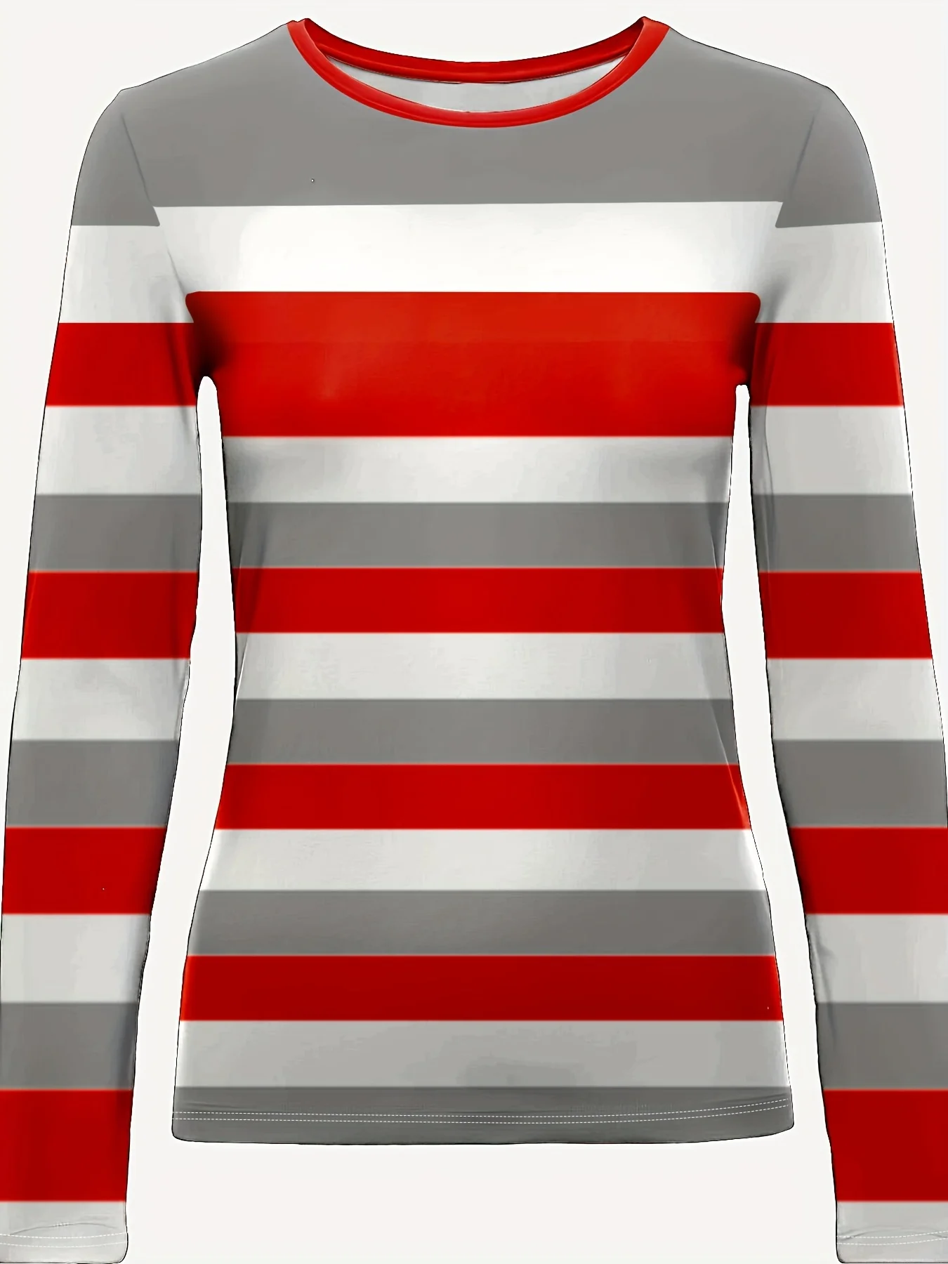 

Women's Large Size Striped Long Sleeve Top - Stretch Casual Top