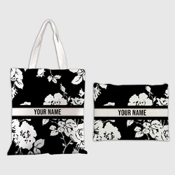 Vintage Floral Name Cosmetic Bag Tote Handbag Set For Women Travel Shopping Organizer Custom Wedding Gift Side Bag for Ladies