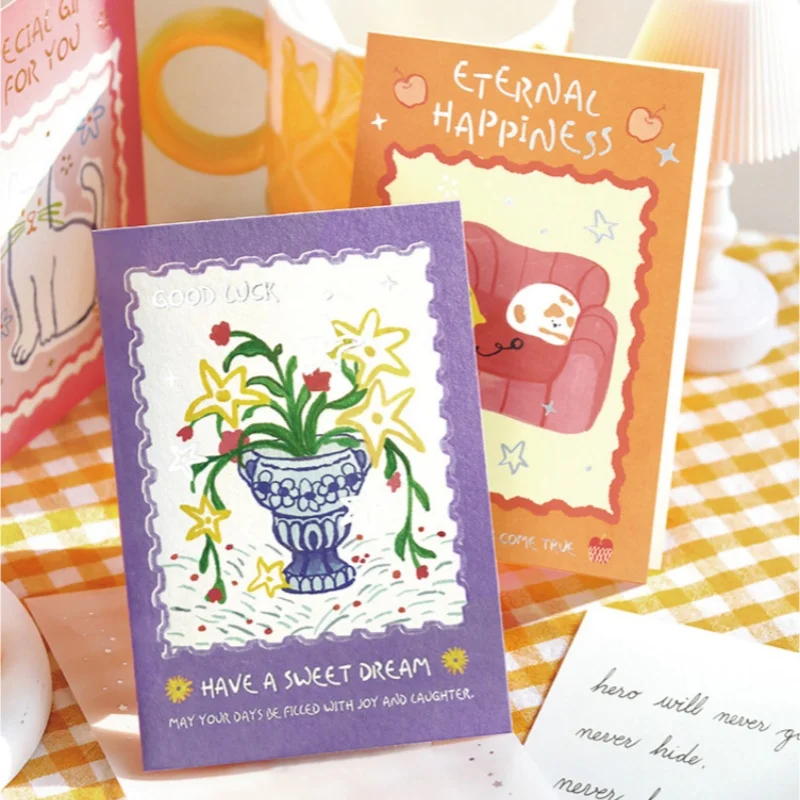 

4Pcs Rainbow Sonata Series: Artistic-Style Hand-Drawn Sketched Illustration Cards for Students to Give as Gifts