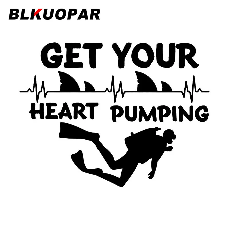 BLKUOPAR Get Your Heart Pumping Pattern Text Car Stickers Shark Dive Decal Waterproof Die Cut Bumper Helmet Car Goods