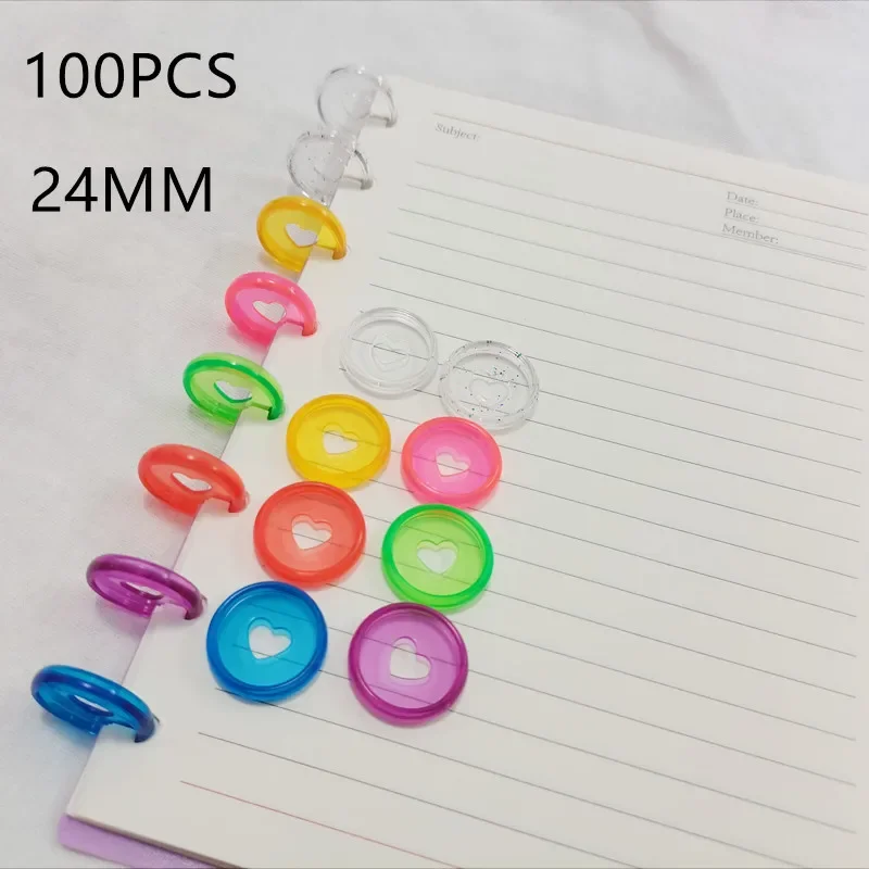 100 buah 24mm notebook warna jeli transparan plastik cincin pengikat cinta kancing pengikat longgar daun jamur piringan pengikat