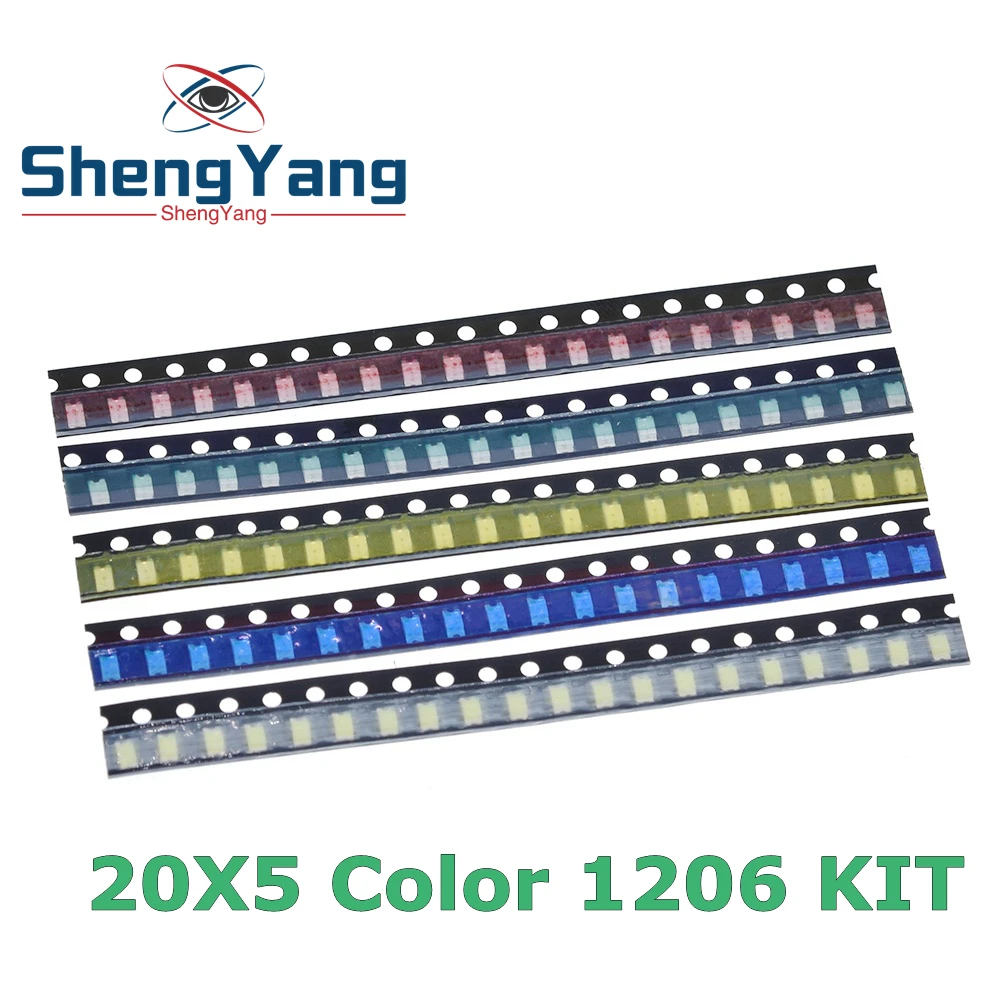 TZT 100pcs=5 colors x20pcs 1206 SMD LED light Package Red White Green Blue Yellow 1206 led kit