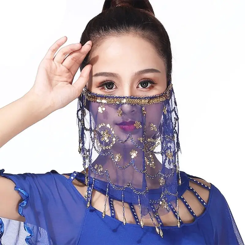 

Glittering Sequins Movement Fabric Face Covering For Stage Gathering Mysterious Accessory