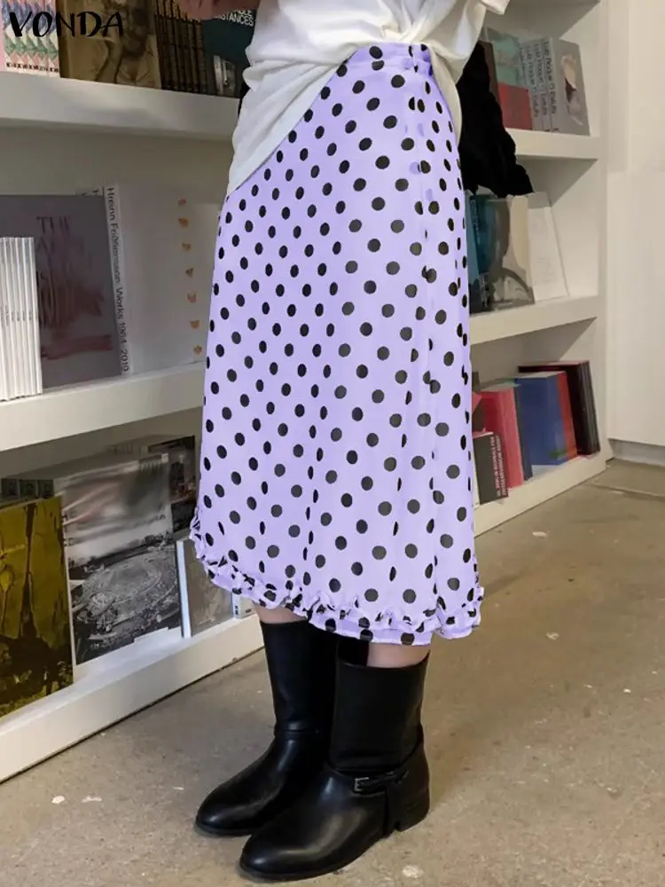 VONDA Bohemian Holiday Party Skirts Women Polka Dot Casual Jupes Faldas Saia  2025 Fashion Ruffled See-through Long Bottoms