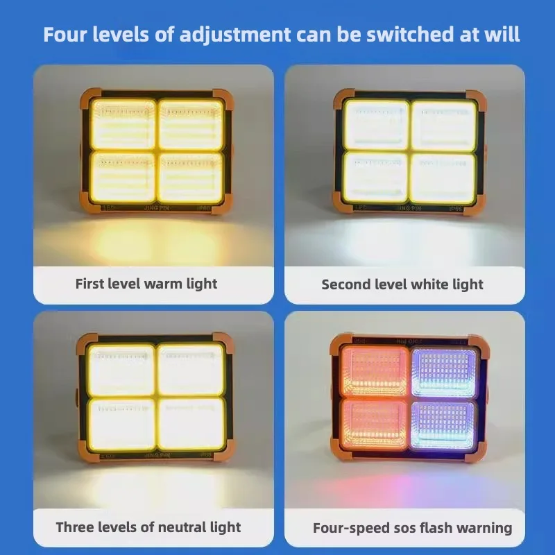 450W Solar Work Light Portable Solar Camping Light Adjustable Brightness Solar Spotlight For Travel Car Repair Hiking