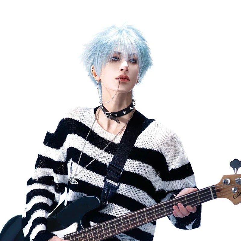 Anime nanakazaki shinichi peruca cosplay feminino masculino azul cabelo curto resistente ao calor perucas sintéticas halloween carnaval prop