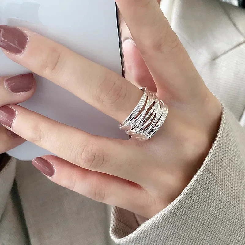 Women's 925 Sterling Silver Open Geometric Ring, Handmade