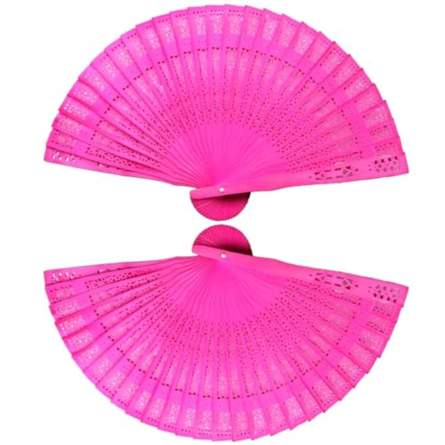 Foldable Hand Fan and Fans Handheld - 2-Pack Chinese Vintage Folding Fans with Sandalwood Scent, Hollow Carving for Wedding/Bir