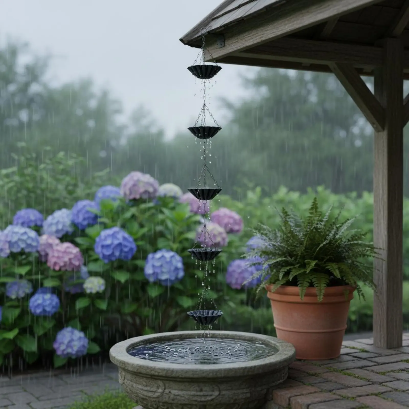 Lotus Rain Chain Weather-Resistant Metal Hanging Gutter Chain Outdoor Decor Gentle Water Flow Modern for Garden, Patio