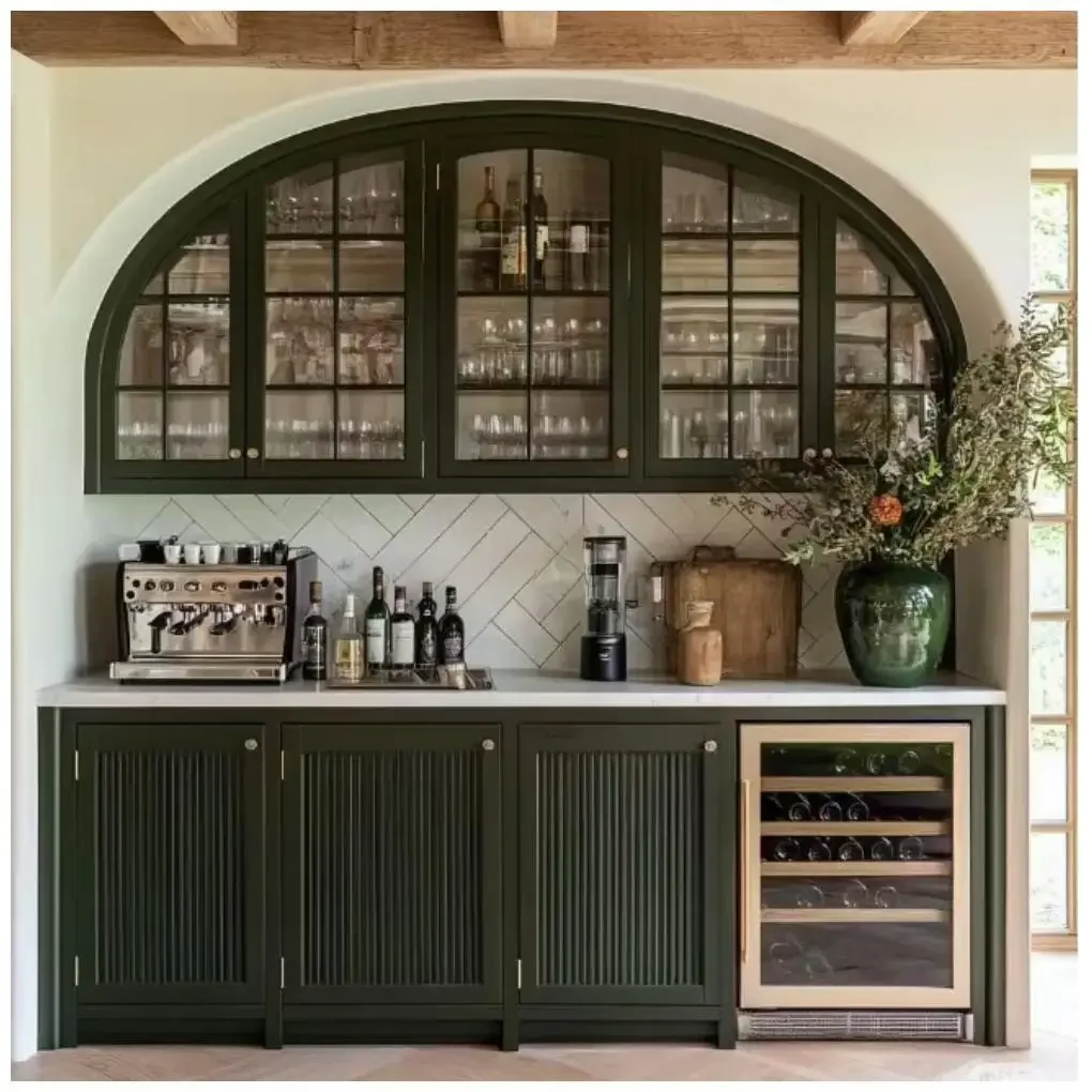 CBMmart Fancy Modern Green Shaker French Kitchen Cabinet Lacquer Acrylic Door Panel Hinge Glass Shelves Melamine Board Furniture