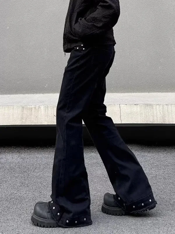 

High Street American Vibe Men's Slim Fit Elastic Casual Jeans Bla Wide Leg Jeans Youth Trendy Spring Autumn Long Pants