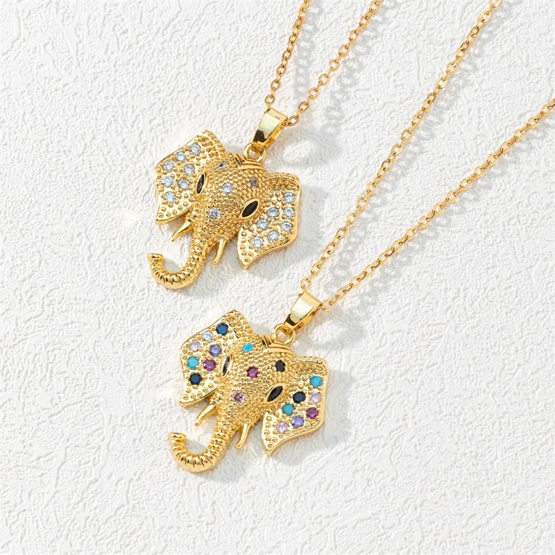 Light Luxury Retro Color Elephant Necklace Female Fashion Exquisite Long Nose Auspicious Animal Wild Clavicle Chain Pendant