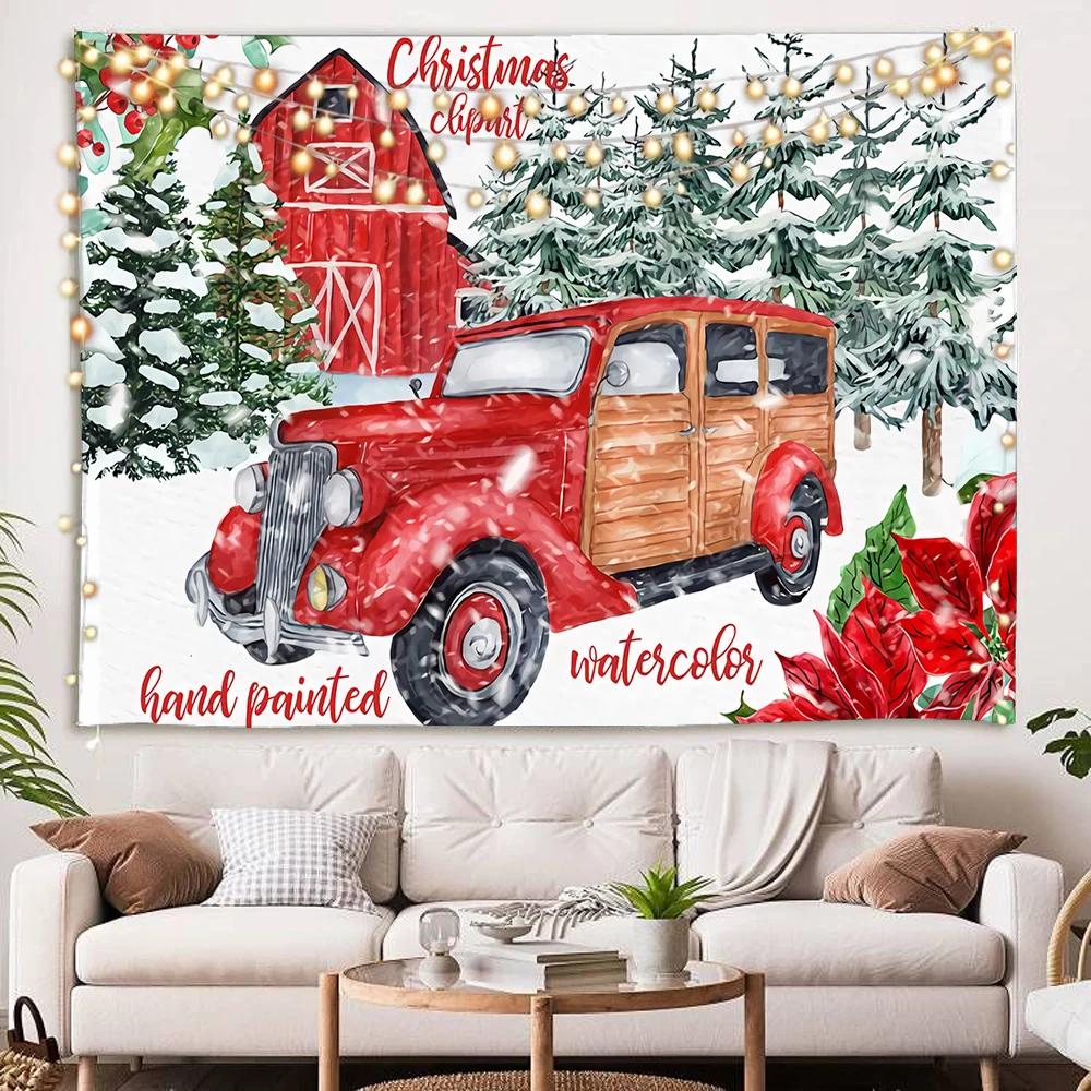 Home Decoration Happy Christmas Scene Christmas Tree Fireplace Candle Tapestry Bedroom Living Room Dormitory Wall Decoration