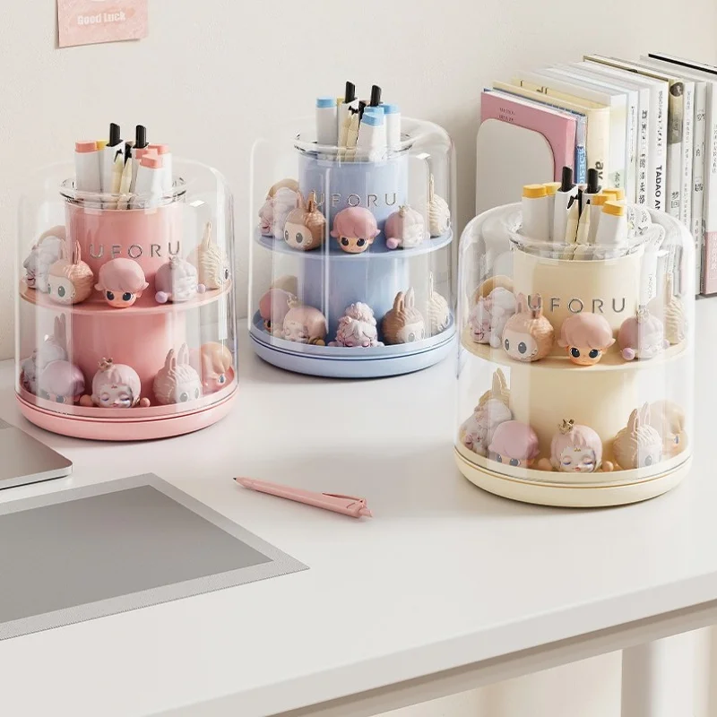Rotatable Pen Holder Large Desktop Thickened Plastic Multi Function Acrylic Pen Storage Box for Student Dormitory Pen Organizer