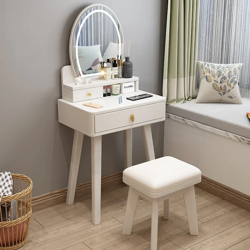 

With Drawer Mirror Dressing table Nordic Items Storage Drawer Dresser Cabinet Luxury Penteadeiras De Maquiagem Bedroom Furniture