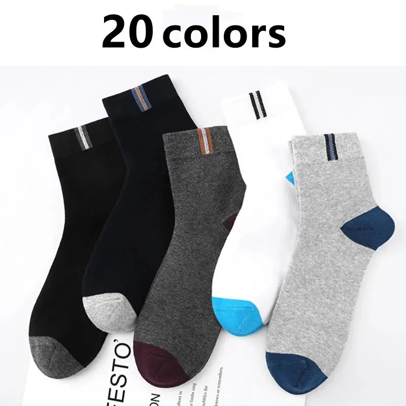 Chaussettes mi-mollet en coton pour hommes, confortables, affaires, loisirs, colorées, style sport, classiques, 20 paires