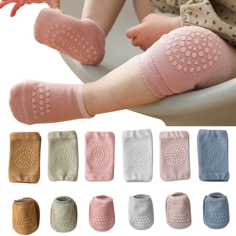 Baby Knee Pads Socks Set Solid Color Anti Slip Socks Kneecap Kid Crawling Safety Floor Socks Knee Protector for Girls Boy