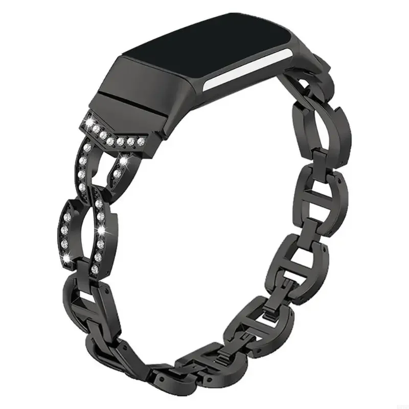 

Stainless Steel Watch Bands For Men Rhinestones Watch Straps For Charge 5 Replacement Watchband F19E