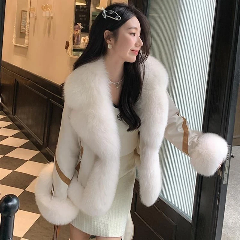 Women Fluffy Jacket Winter Clothes Short Faux-Fox Fur Coats Korea Lapel Casual Solid Outwear Female Thick Warm Plush Overcoat