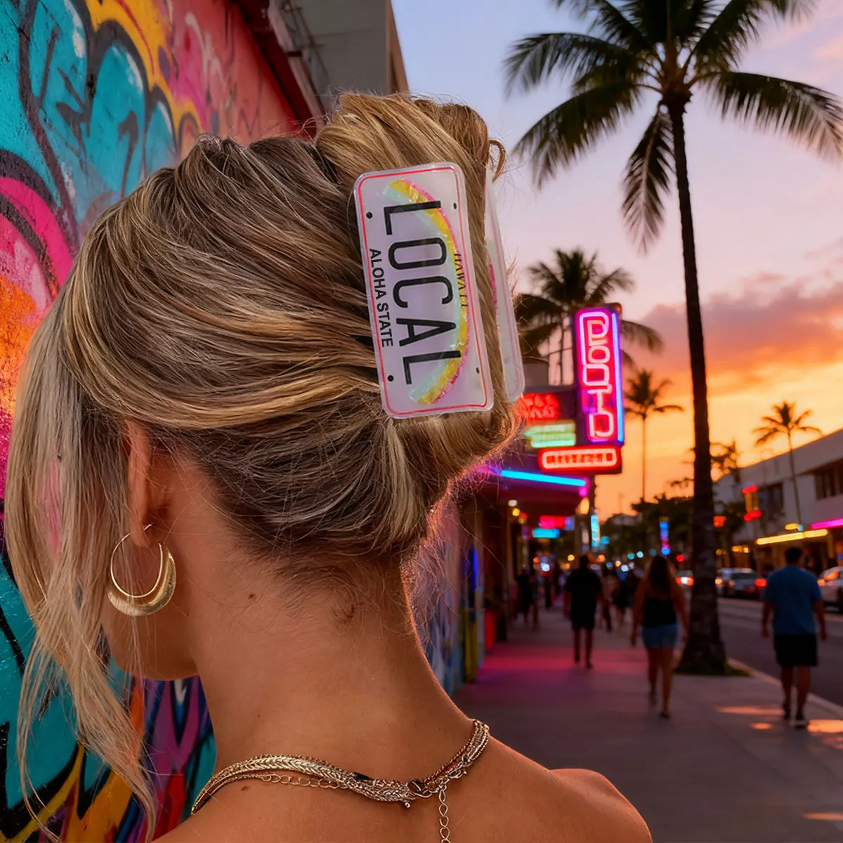 1 pieza, novedad personalizada, placa de matrícula local de Island Hawaii, pinza para el pelo de concha de flor hawaiana, pinza para el pelo para vacaciones