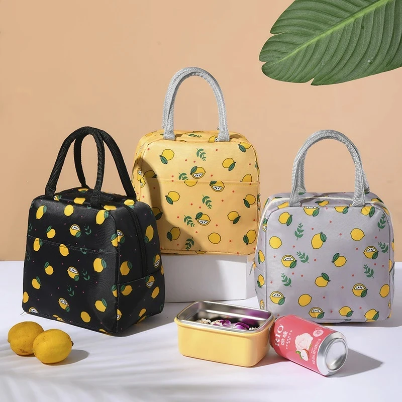 Scatola per il pranzo più fresca stampata al limone borsa per il pranzo in tela di alluminio isolata portatile borse per il pranzo da Picnic per