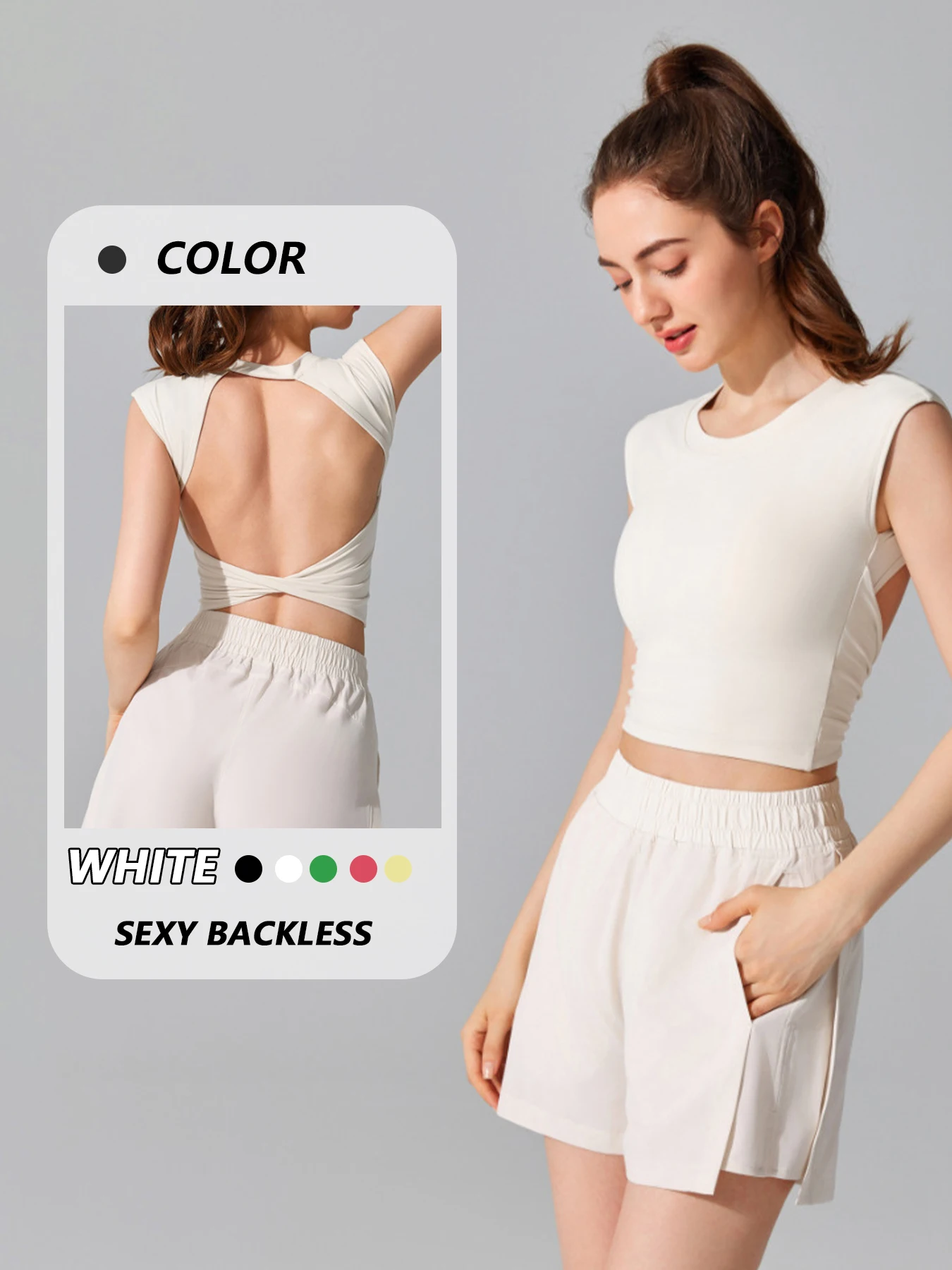 Women's Slim Fit Open Back Sports Tank - Built-in Fixed Cups Breathable, Pilates Yoga Workout Top