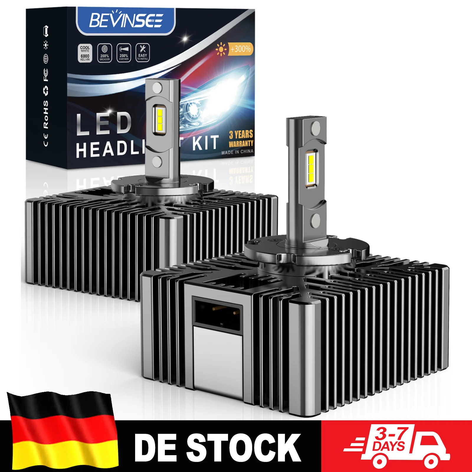 BEVINSEE D5S LED Canbus Scheinwerferlampen für Fahrzeuge 70W 7000LM HID Xenon Direktes Upgrade Plug&Play 6000K Weiß Auto-Scheinwerfer 12V