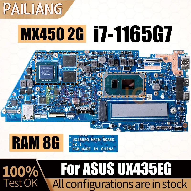 For ASUS UX435E UX435EA UX435EAL BX435E RX435E UX435EG UX435EG MAIN BOARD MX450 i7-1165G7 RAM 8G Notebook Mainboard Full Tested